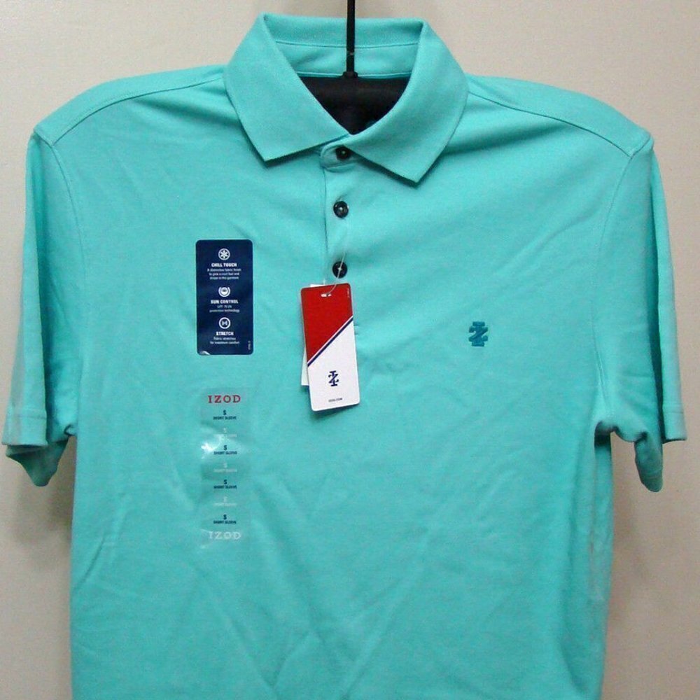 Izod Aqua Sky Solid Windward Cool Interlock Sun Control Polo Shirt - Small
